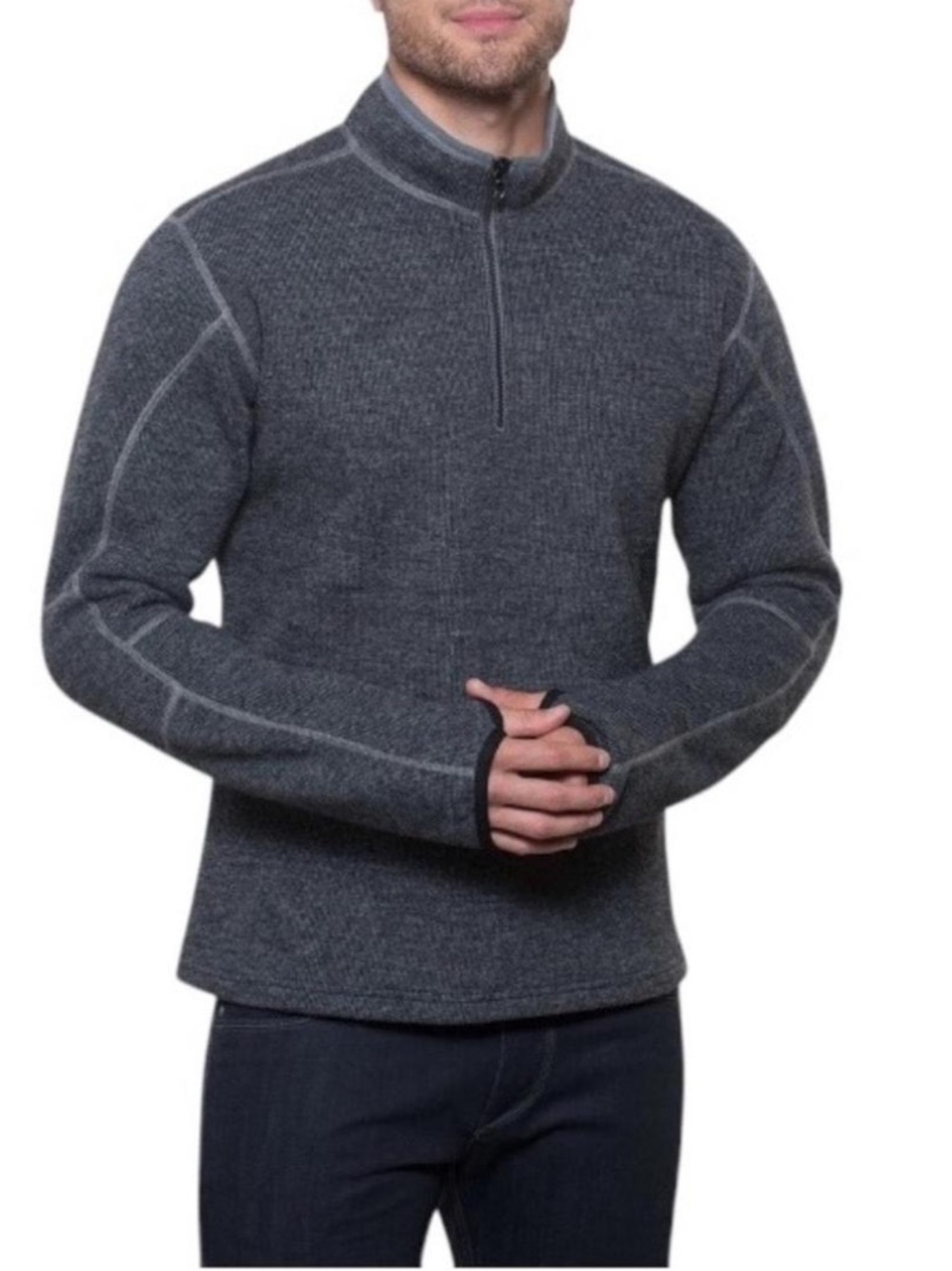 KUHL ThermoKore Fleece 1/4 Zip Wool Gray Pullover Sweater, Medium